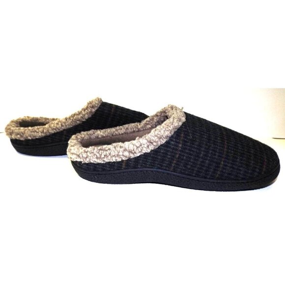 Isotoner US 13-14 men's striped scuff slippers faux fur trim memory foam New - Picture 3 of 7
